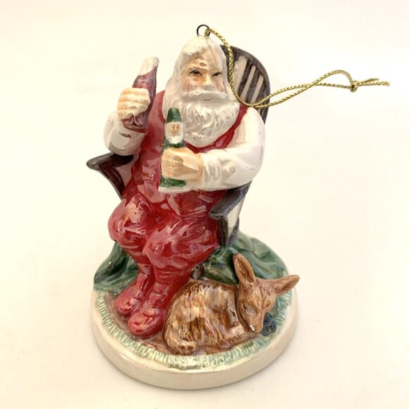 4 Coca-Cola Pearlescent Porcelain Xmas Ornaments 3 Santa 1 Polar Bear Vintage - Picture 9 of 15